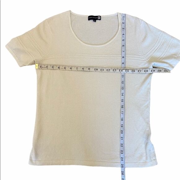 Cream Knit Short Sleeve Scoop Neck Loose Fit Dressy Top L - Picture 4 of 5